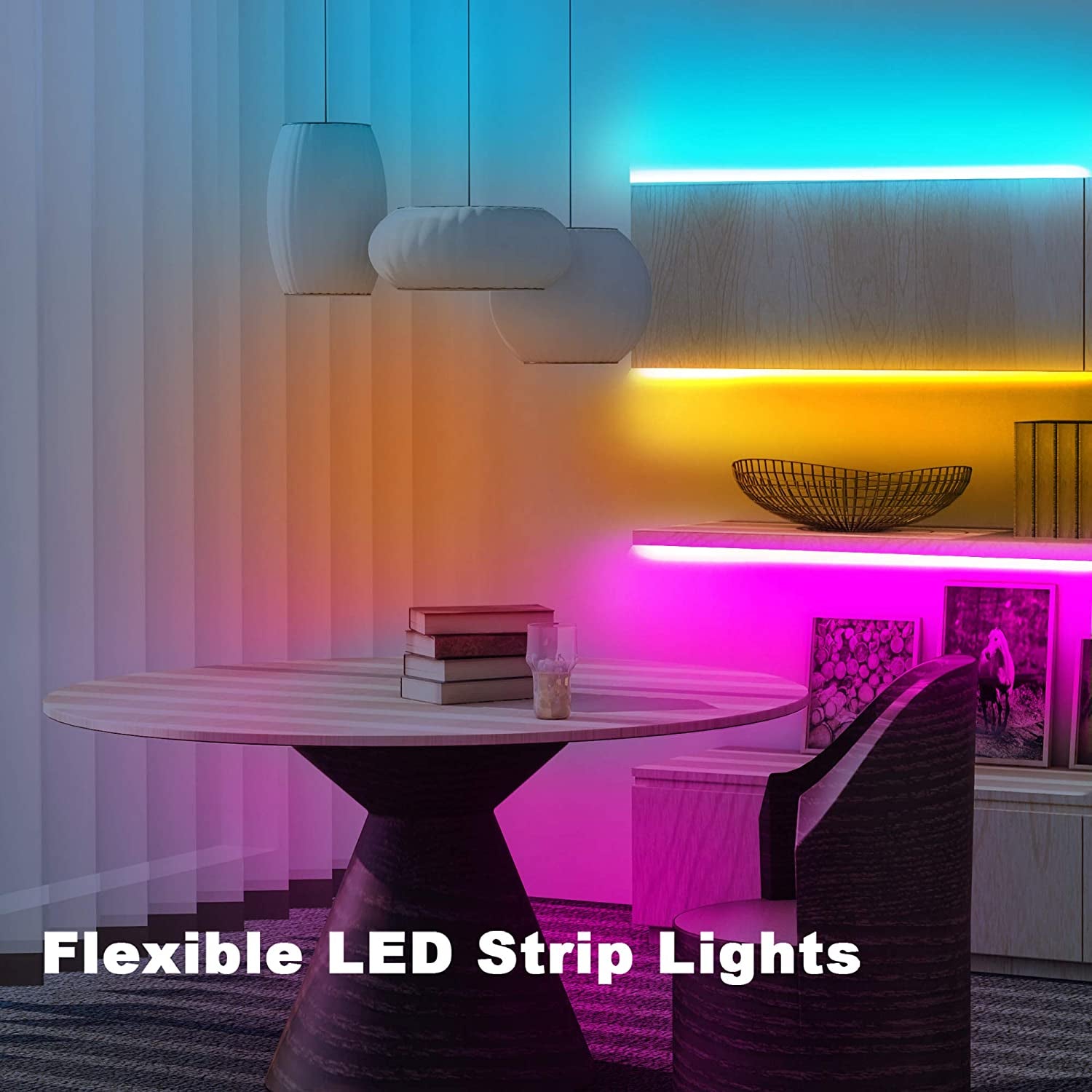 Led Strip Lights 60Ft 5050 RGB Flexible Led Lights with 44 Keys Remote Controller and 12V Power Supply