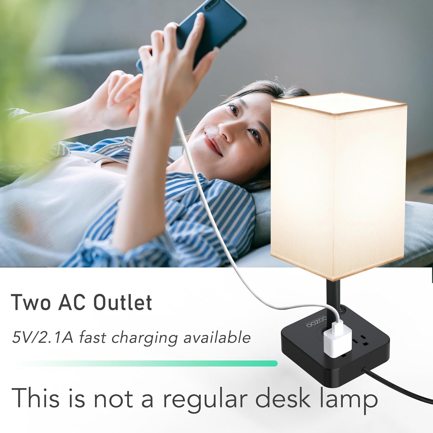 Table Lamp Dimmable  USB Bedside Table Desk Lamp with 3 USB Charging Port(A+C) 2 Outlet,Nightstand Lamp with Charger Base White Fabric Shade,Led Touch Lamp for Bedroom/Livingroom/Dorm/Home Office