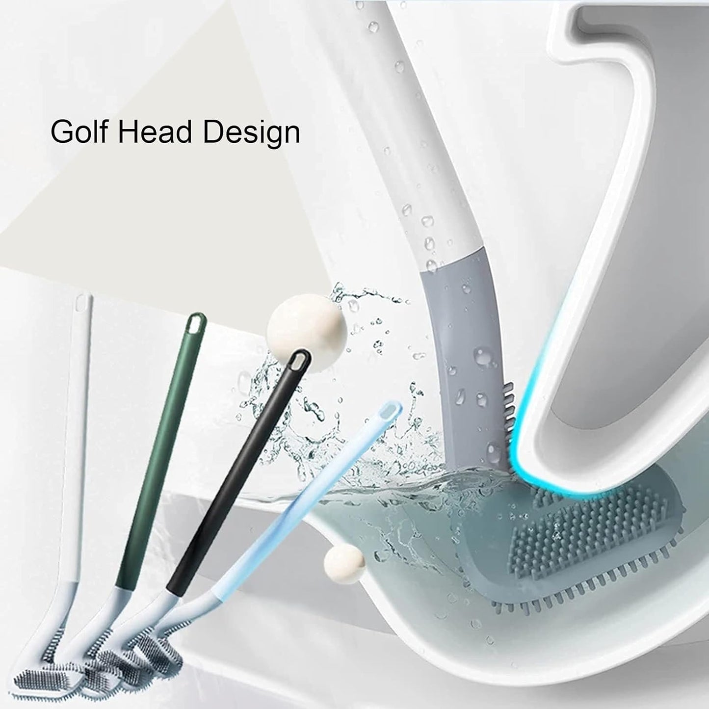 Golf Silicone Toilet Brush Long Handled Toilet Brush Rubber Toilet Brush for Bathroom Bendable TPR Brush Head to Clean Toilet Cleaning Tool for Bathroom Golf Head Toilet Bowl Brush