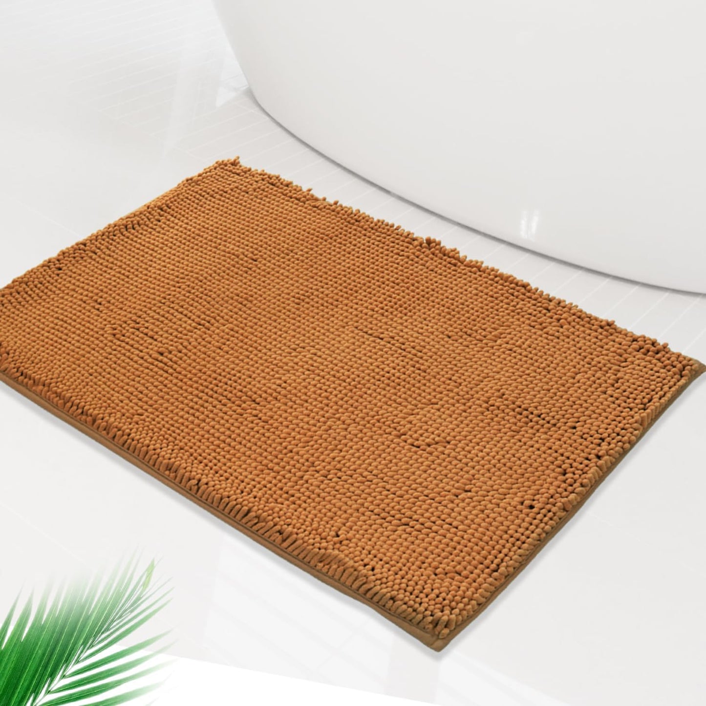 BOANKODU Bathroom Rugs Super Soft Chenille Bath Mat Absorbent Bathroom Rug, Bathroom Mat with Durable PVC Non-Slip Bottom, Machine Washable Bath Rugs (32X20 Inch, Champagne)