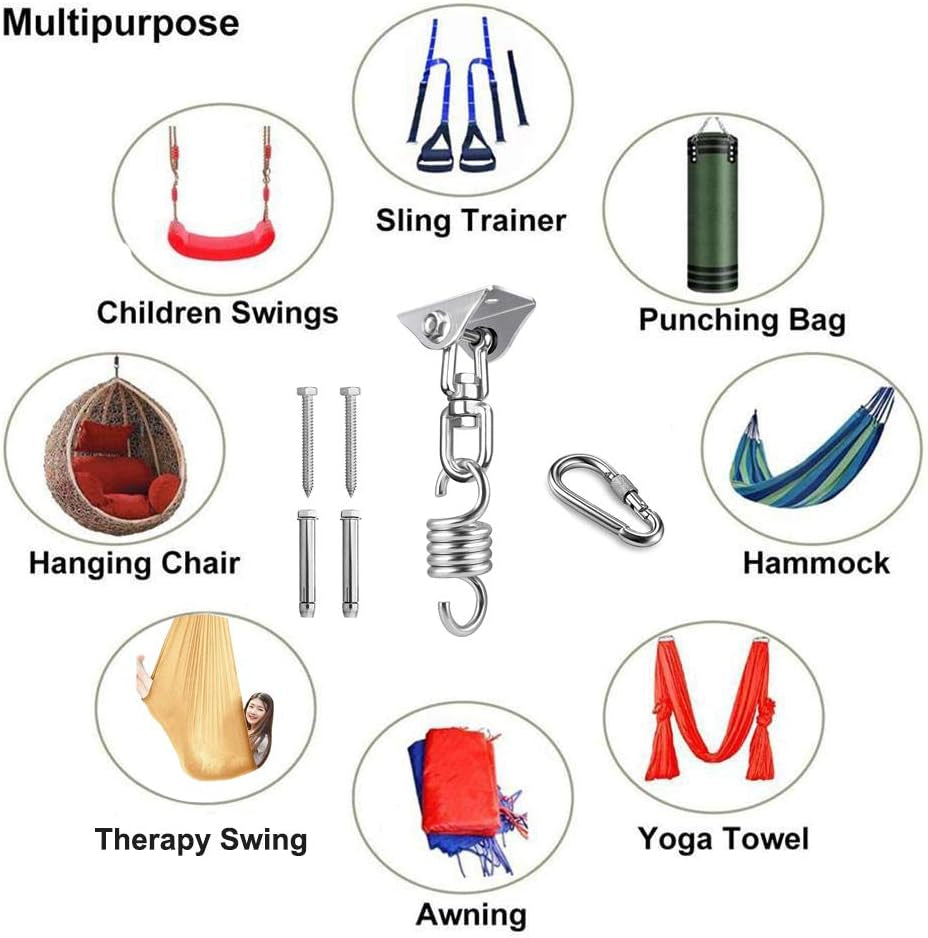 Hammock Chair Hanging Kit for Bedroom, Outdoor Patio Porch Swing Hardware, Heavy Duty Punching Bag Swivel Hanger, Ceiling Mount Hook for Aeorial Yoga Trapeze, Boxing, Tire Rope Swinging