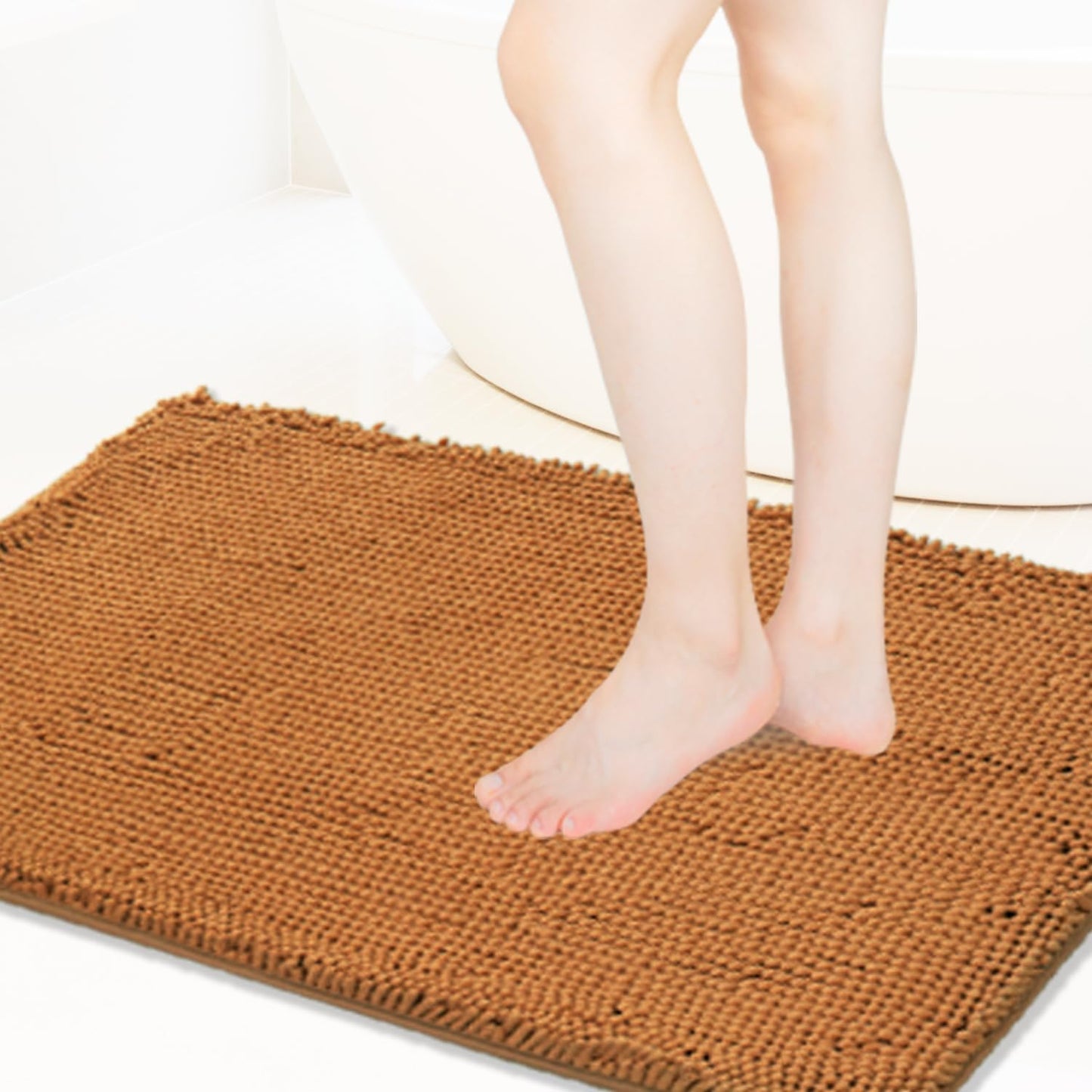 BOANKODU Bathroom Rugs Super Soft Chenille Bath Mat Absorbent Bathroom Rug, Bathroom Mat with Durable PVC Non-Slip Bottom, Machine Washable Bath Rugs (32X20 Inch, Champagne)