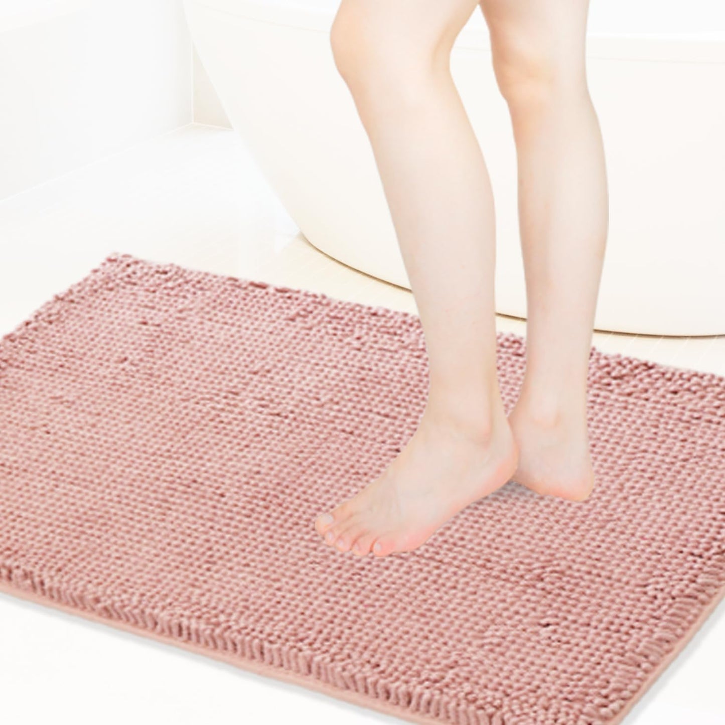 BOANKODU Bathroom Rugs Super Soft Chenille Bath Mat Absorbent Bathroom Rug, Bathroom Mat with Durable PVC Non-Slip Bottom, Machine Washable Bath Rugs (32X20 Inch, Champagne)